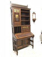H.W. Batley Gillows & Co an Aesthetic Movement Walnut & Gilt Secretaire Bookcase - Thumbnail 2