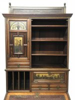 H.W. Batley Gillows & Co an Aesthetic Movement Walnut & Gilt Secretaire Bookcase - Thumbnail 3