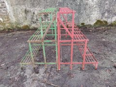 Four French Mid Century Rectangular Iron Garden Plant Pot Shelves or Stands - Thumbnail 3