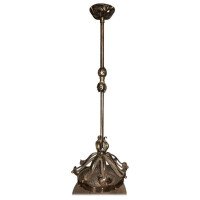 An Arts & Crafts Fine Quality Hand Wrought Iron and Crackle Glass Ceiling Light - Thumbnail 2