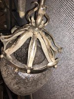 An Arts & Crafts Fine Quality Hand Wrought Iron and Crackle Glass Ceiling Light - Thumbnail 6
