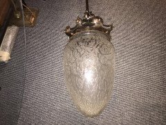An Arts & Crafts Fine Quality Hand Wrought Iron and Crackle Glass Ceiling Light - Thumbnail 7