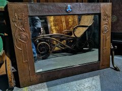 Glasgow School, An Arts & Crafts Hammered Copper Wall Mirror with pomegranates - Thumbnail 3