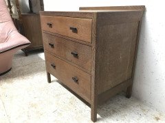 Heals Attributed a Limed Oak Petite Chest of Three Drawers with Ebonized Handles - Thumbnail 2