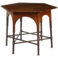 Liberty & Co. Walnut Centre Table on Turned Legs United by Star Shaped Stretcher - Thumbnail 2