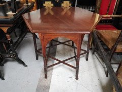 Liberty & Co. Walnut Centre Table on Turned Legs United by Star Shaped Stretcher - Thumbnail 3