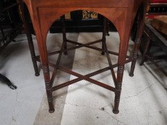 Liberty & Co. Walnut Centre Table on Turned Legs United by Star Shaped Stretcher - Thumbnail 6
