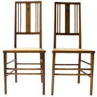 Ambrose Heal A Rare Pair of Arts & Crafts Side Chairs with Ebony & Pewter Inlays - Thumbnail 5