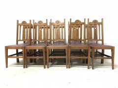 Liberty & Co, Ten Arts & Crafts Oak Dining Chairs with Stylised Floral Details - Thumbnail 3
