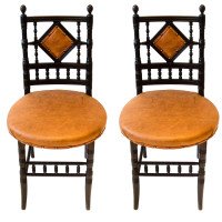 Pair of Arts and Crafts Ebonized Side Chairs by Collinson and Lock - Thumbnail 4