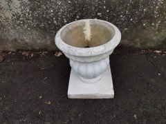 Mid- Century Modern Two- Piece French Concrete Bulbous Fluted Planter on Stand - Thumbnail 2