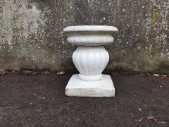Mid- Century Modern Two- Piece French Concrete Bulbous Fluted Planter on Stand - Thumbnail 4
