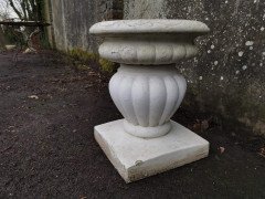 Mid- Century Modern Two- Piece French Concrete Bulbous Fluted Planter on Stand - Thumbnail 5
