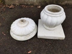 Mid- Century Modern Two- Piece French Concrete Bulbous Fluted Planter on Stand - Thumbnail 10