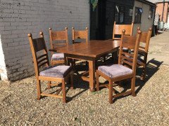 Liberty & Co., Style of C. F. A. Voysey, Arts & Crafts Oak Dining Set with Ball Finials - Thumbnail 2