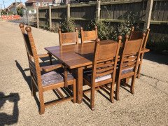 Liberty & Co., Style of C. F. A. Voysey, Arts & Crafts Oak Dining Set with Ball Finials - Thumbnail 3