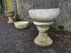 Mid- Century Modern Two- Piece French Concrete Hourglass Style Planter on Stand - Thumbnail 3