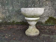 Mid- Century Modern Two- Piece French Concrete Hourglass Style Planter on Stand - Thumbnail 4