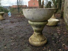 Mid- Century Modern Two- Piece French Concrete Hourglass Style Planter on Stand - Thumbnail 6