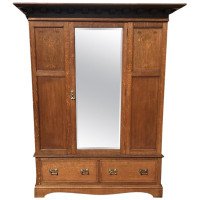 Liberty & Co, an Arts & Crafts Oak Double Wardrobe with Stylised Floral Inlays - Thumbnail 1