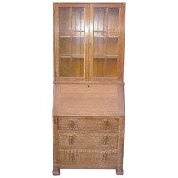 Heals. A Limed Oak Bureau Bookcase of Slim Proportions on Sledge Style Feet. - Thumbnail 1