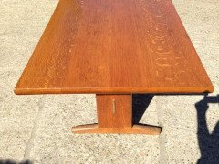 Peter Waals, Arts & Crafts Figured Oak Refectory Table with Exaggerated Feet - Thumbnail 3