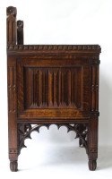 Bruce Talbert Gothic Revival Oak Night Table With Carved Linen Fold Carvings. - Thumbnail 2