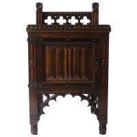 Bruce Talbert Gothic Revival Oak Night Table With Carved Linen Fold Carvings. - Thumbnail 1