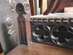 Bruce Talbert Gothic Revival Oak Night Table With Carved Linen Fold Carvings. - Thumbnail 4