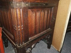 Bruce Talbert Gothic Revival Oak Night Table With Carved Linen Fold Carvings. - Thumbnail 5