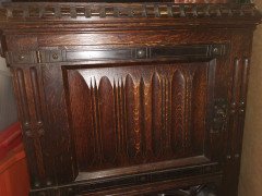 Bruce Talbert Gothic Revival Oak Night Table With Carved Linen Fold Carvings. - Thumbnail 6