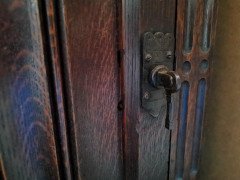 Bruce Talbert Gothic Revival Oak Night Table With Carved Linen Fold Carvings. - Thumbnail 7