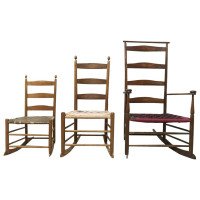 Three American Maple Shaker Ladder Back Rocking Chairs from Mt Lebanon New York. - Thumbnail 1