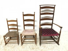 Three American Maple Shaker Ladder Back Rocking Chairs from Mt Lebanon New York. - Thumbnail 2