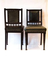 Bruce Talbert. Gillows, Four Aesthetic Movement Ebonised & Leather Dining Chairs - Thumbnail 4