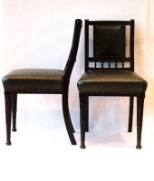 Bruce Talbert. Gillows, Four Aesthetic Movement Ebonised & Leather Dining Chairs - Thumbnail 2