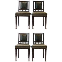 Bruce Talbert. Gillows, Four Aesthetic Movement Ebonised & Leather Dining Chairs - Thumbnail 1