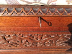 Arts and Crafts Ottoman with All Round Carved Floral Details and Storage Inside - Thumbnail 7