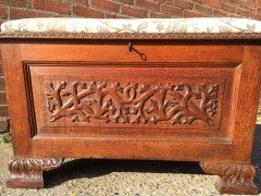 Arts and Crafts Ottoman with All Round Carved Floral Details and Storage Inside - Thumbnail 8