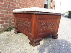 Arts and Crafts Ottoman with All Round Carved Floral Details and Storage Inside - Thumbnail 3