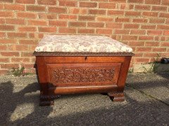 Arts and Crafts Ottoman with All Round Carved Floral Details and Storage Inside - Thumbnail 2