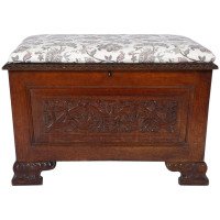 Arts and Crafts Ottoman with All Round Carved Floral Details and Storage Inside - Thumbnail 1