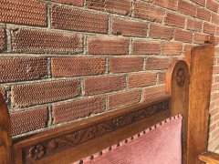 Arts & Crafts Style Settee with Clover Leaf Carvings and Pegged Construction - Thumbnail 1