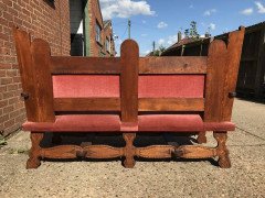 Arts & Crafts Style Settee with Clover Leaf Carvings and Pegged Construction - Thumbnail 4