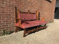 Arts & Crafts Style Settee with Clover Leaf Carvings and Pegged Construction - Thumbnail 7