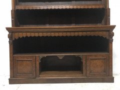 Pugin Style Large Gothic Revival Oak & Burr Oak Bookcase with Corinthian Columns - Thumbnail 4