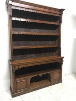 Pugin Style Large Gothic Revival Oak & Burr Oak Bookcase with Corinthian Columns - Thumbnail 2