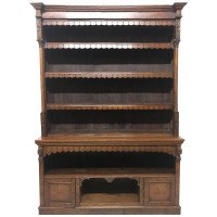 Pugin Style Large Gothic Revival Oak & Burr Oak Bookcase with Corinthian Columns