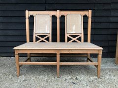 Six Arts & Crafts Matching Oak Cafe Settles or Loveseats with Shaped Back Rests - Thumbnail 2