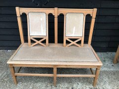 Six Arts & Crafts Matching Oak Cafe Settles or Loveseats with Shaped Back Rests - Thumbnail 3